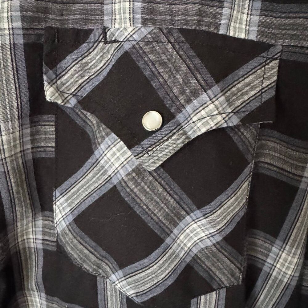 Western Plaid Pearl Snap Shirt Size XL Black White - Picture 3 of 5